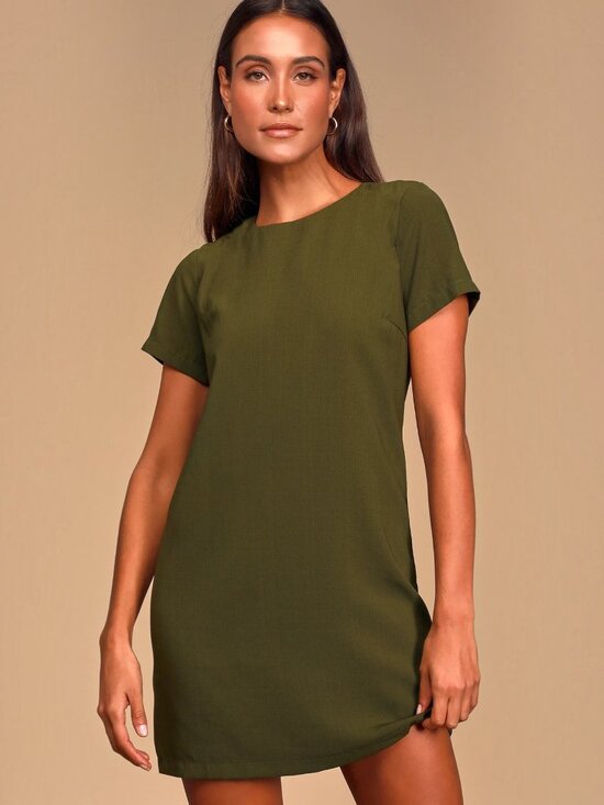 Lulus Dresses & Skirts - Lulus "Shift and Shout" Olive Green Short Sleeve Shift Dress Size Medium NWT